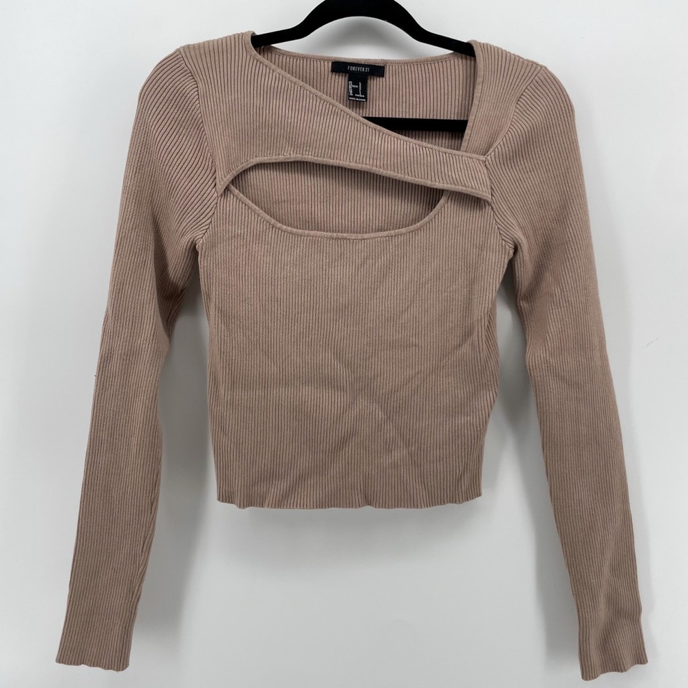 Forever 21 Sweater Tan Ribbed Cutouts L